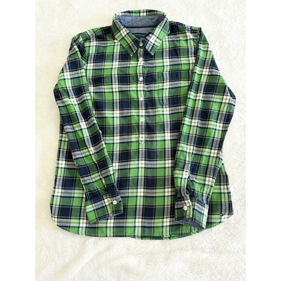 Tommy Hilfiger Top Women's Size M Blue Green Plaid 100% Cotton Button-Down - Picture 6 of 11